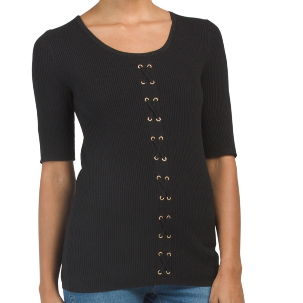 Lace up front, ribbed top